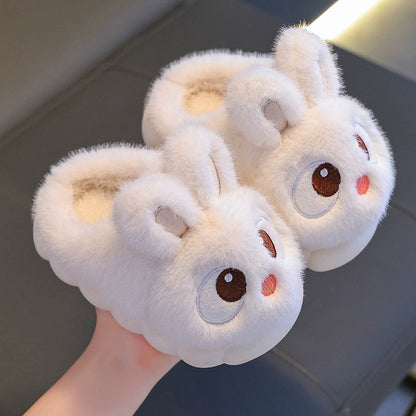 Boys & Girls Autumn Winter Cotton Slippers Kids Slip-On Warm Shoes Cute Rabbit Non-slip Soft Comfortable Plush Home Indoor Shoes