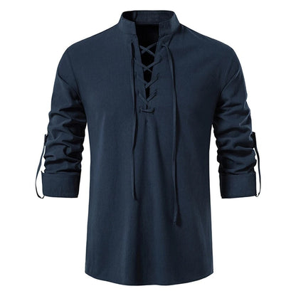 King Billion Men's Shirts Casual Men Cotton Linen Long Sleeve T-shirt Spring Autumn Vintage Shirt US Size Drawstring Neck