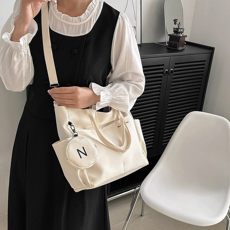 Minimalist Nylon Tote Bag, Oxford Waterproof Handbag Shoulder Crossbody Bag with Pocket, Effortless Style for Women Daily Errand