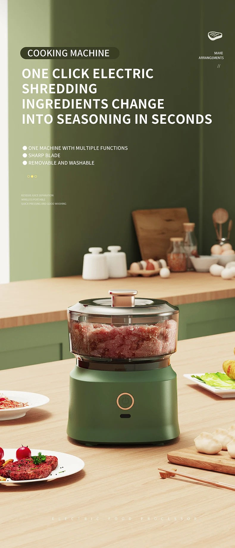 350ml Mini Processador Elétrico Sem Fio de Alho, Dupla Função, Para Purê de Alho, Recarregável Via USB, Triturador de Alimentos Para Cozinha, Moedor de Carne e Vegetais