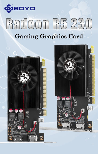 Placas de Vídeo SOYO R5 230 2G DDR3 64 bits HDMI*2 compatibilidade para Componentes de Computador para Jogos Desktop Placa de Vídeo GPU R5230