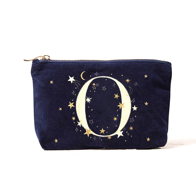 Alphabet Print Velvet Clutch Makeup Bag - Fashionable Cosmetic Pouch with Glittering Star Motif