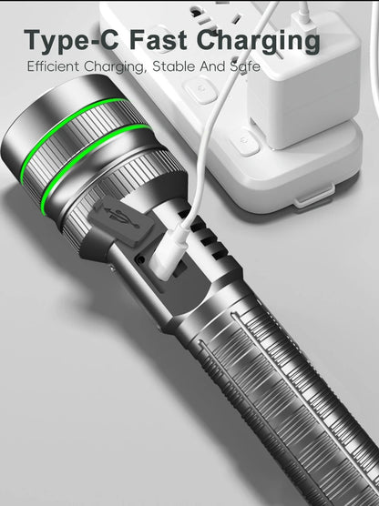 High Power LED Flashlight USB Rechargeable Super Long Range Tactical Torch Strong Light Lamp Outdoor Portable Lantern Waterproof