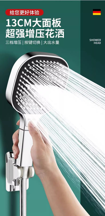 Novo chuveiro de painel grande de 13CM com 3 modos, chuveiro de massagem de alta pressão com elemento filtrante, acessórios para banheiro