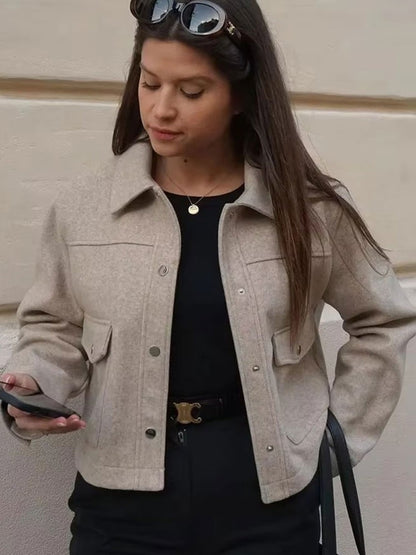 HH Jackets For Womens Autumn Fashion Solid Front Pockets Button Long Sleeve Jacket Elegant Woman Casual Outerwear Coat