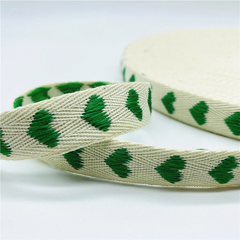 5yards/Lot 15mm 100% Cotton Ribbon Heart Handmade Hserring Bone Ribbon For Apparel Sewing Fabric DIY Christmas Decoration