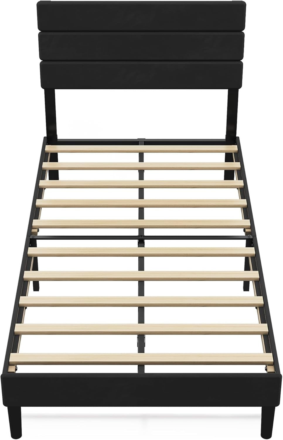 Base de Cama Estofada Solteiro, Cabeceira Acolchoada em Veludo, Estrutura Robusta de Metal e Madeira, Não Requer Box Spring,