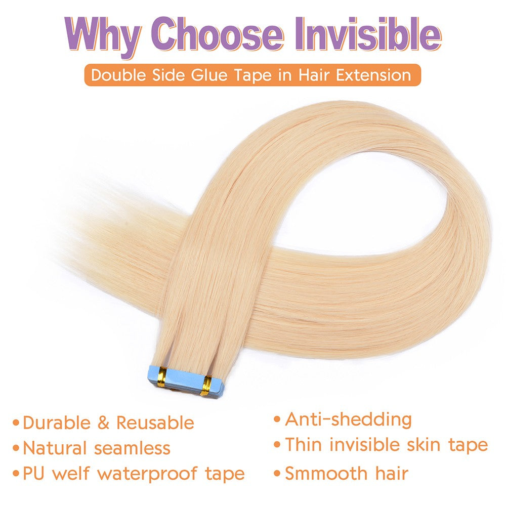 Fita Adesiva Reta para Extensões de Cabelo, Extensões de Cabelo Natural, Fita Adesiva Mini, Invisível, Sem Costura, Loira, Sedosa, Natural para Mulheres