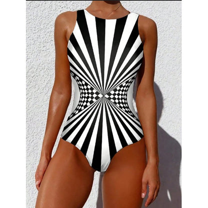 2025 New Sexy Strile One-piece Stylish Swimsuit for Women O Neck Quick Dry Detachable Pads Brazilian Swimming Suit Bikini Set