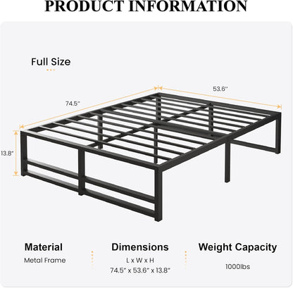 14 Inch Heavy Duty Full Size Metal Platform Bed Frame, Large Under Bed Storage Space, Strong Slats Support, No Box Sprin