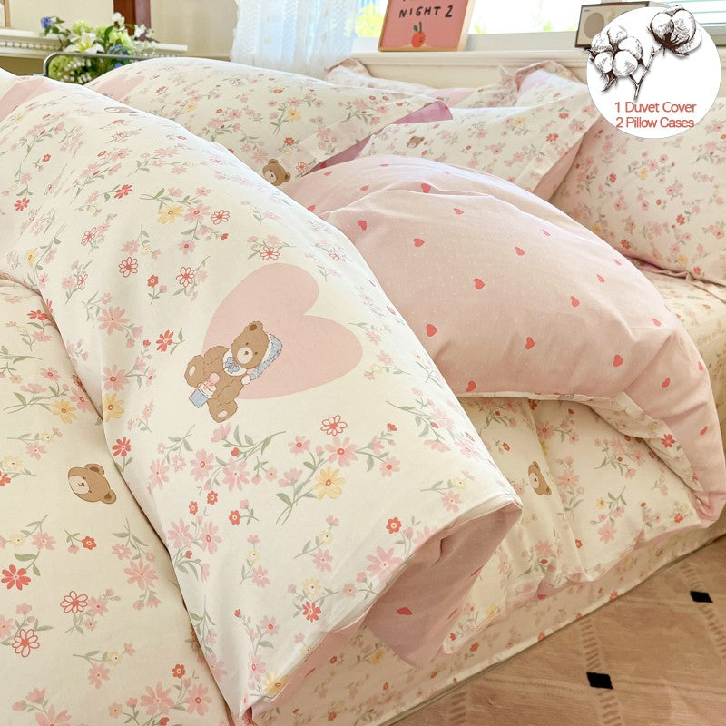 Bedding Set 100% Cotton Duvet Cover Set 3pcs Twin/Full Cartoon Print | Hypoallergenic, 1 Duvet Cover 2 Pillowcases, No Shrink