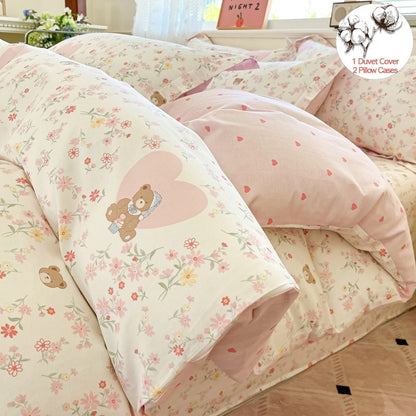 Bedding Set 100% Cotton Duvet Cover Set 3pcs Twin/Full Cartoon Print | Hypoallergenic, 1 Duvet Cover 2 Pillowcases, No Shrink