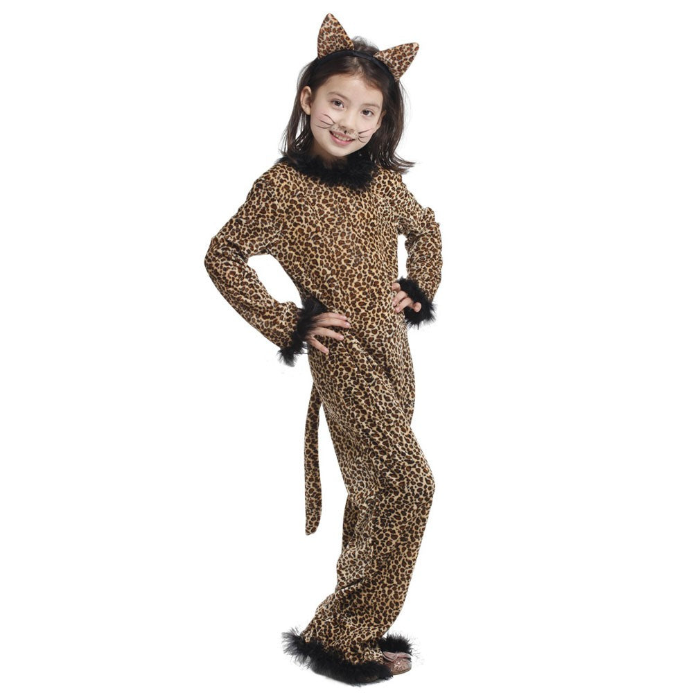 4?10Y Girls Leopard Animal Cosplay Jumpsuit, Kids Costume for Halloween Purim Carnival Mardi Gras Party