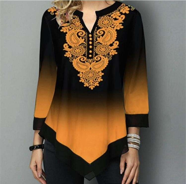 Shirt Women Spring Summer Blouse 3/4 Sleeve Casual Printing Female Fashion Shirt Tees Tops  5XL StreetShirt