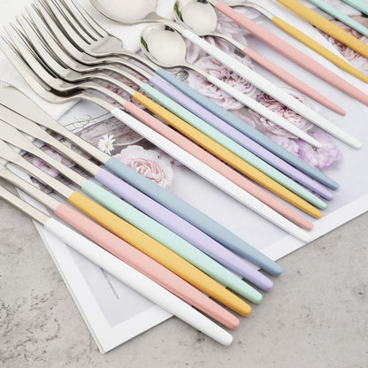 24Pcs Dinnerware Set Stainless Steel Tableware Knife Fork Tea Spoon Cutlery Set Multiple Colour Silverware Kitchen Flatware Set