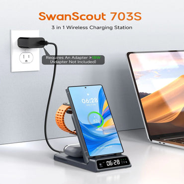 SwanScout 703S Wireless Charger for Samsung S25 Ultra S24 Z Fold 7 Z Flip 7 Charging Station for Galaxy Watch 8 7 for Buds 3 pro