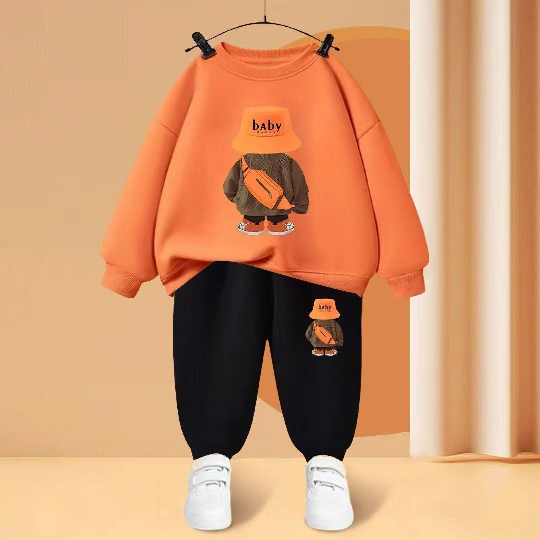Roupas Infantis Meninos e Meninas Outono Manga Comprida Top e Calça Conjuntos de 2 Peças Crianças Menino e Menina Agasalho Esportivo Estampado de Urso
