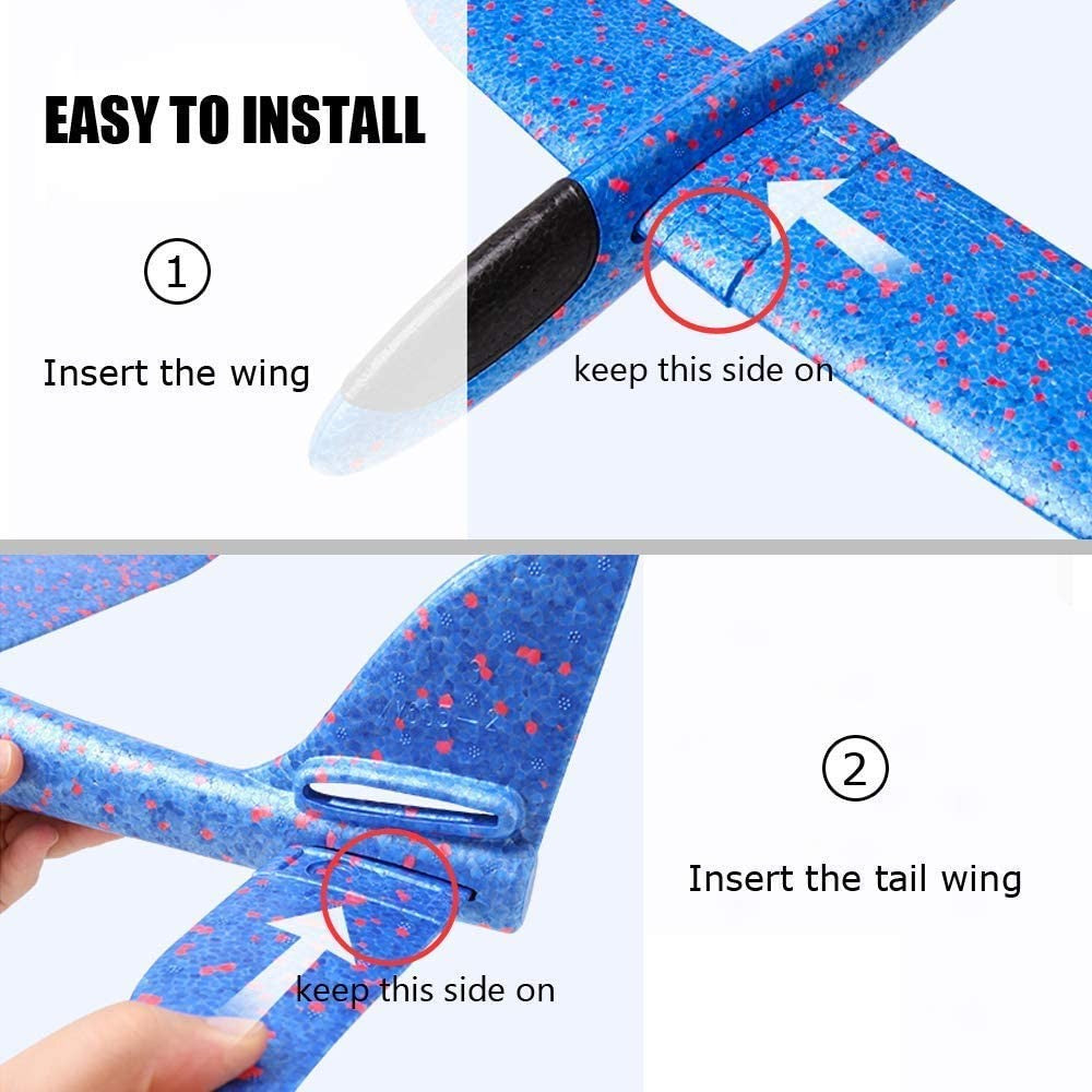 Avião de espuma grande de 36cm x 48cm, planador de avião de arremesso manual, aviões de bolha EPP inerciais, brinquedos de lançamento ao ar livre para crianças e meninos de presente