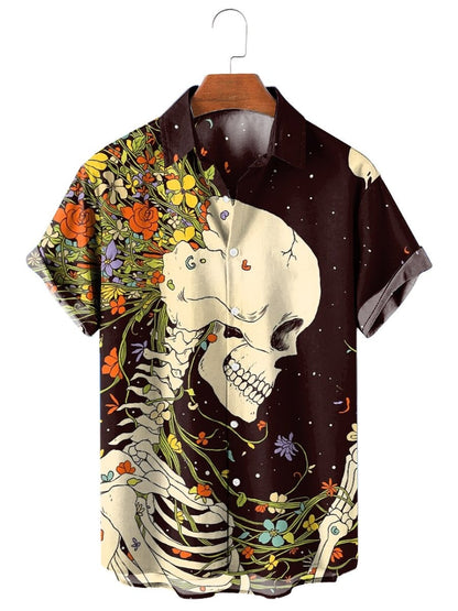 Mexico Sugar Skull Fashion Men's Shirts Funny Skull 3D Print Streetwear Short Sleeve Hawaiian Shirt Print Lapel Shirts For Men