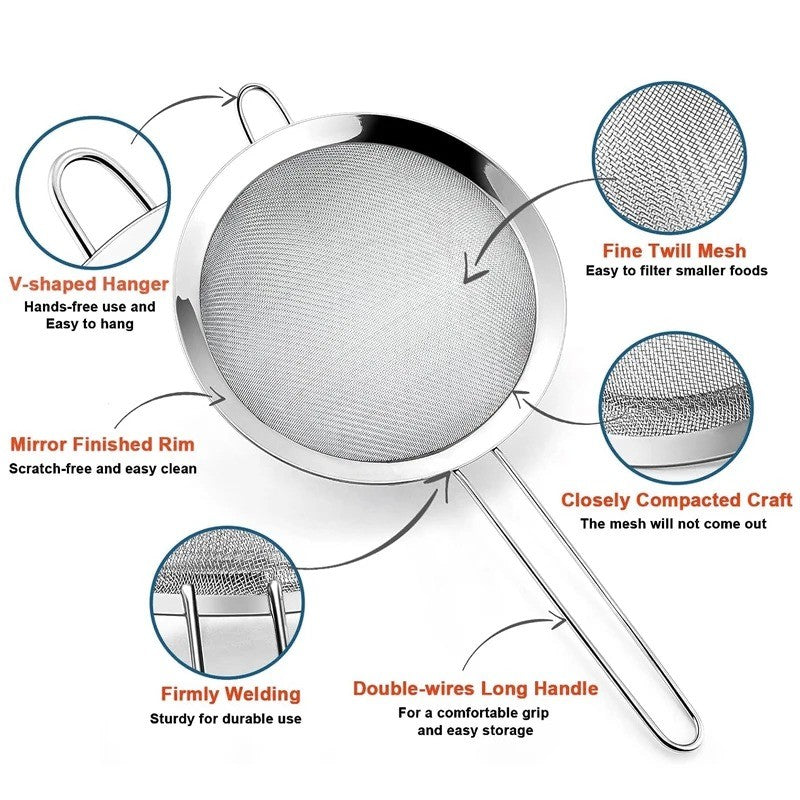 Stainless Steel Sieve Fine Mesh Filter Slotted Spoon Kitchen Accessories For Cooking Baking Oil Flour Strainer Sifter