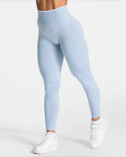 Women's Seamless Gym Solid Color Sports Pants White Edge Waist Tight High Waist Hip Lifting Yoga Pants Running Exercise Pants