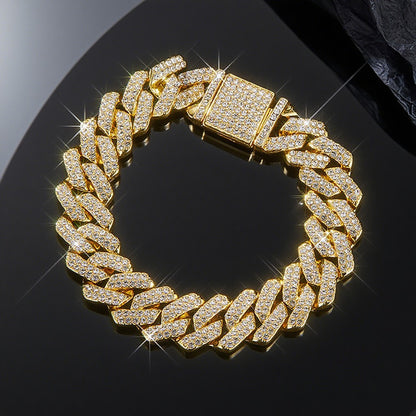 Moda Hip Hop Quadrado 14MM Corrente Cubana Colar Masculino Cor Dourada Feminino Strass Cravejado Corrente Cubana Joias Punk Presente