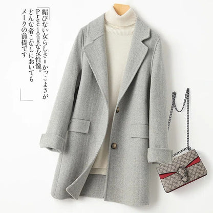 100% Pure Wool Woolen Coat Women 2025 Autumn Winter Suit Wool Overcoat Thin Cashmere Two-sided Jacket Suit Collar Outwear Female
