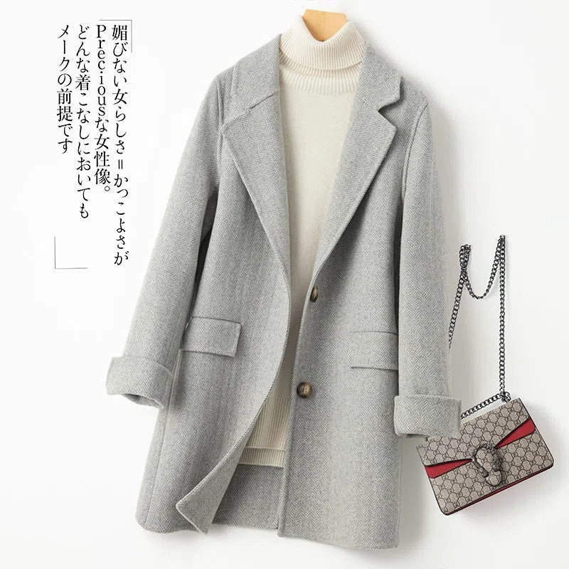 100% Pure Wool Woolen Coat Women 2025 Autumn Winter Suit Wool Overcoat Thin Cashmere Two-sided Jacket Suit Collar Outwear Female