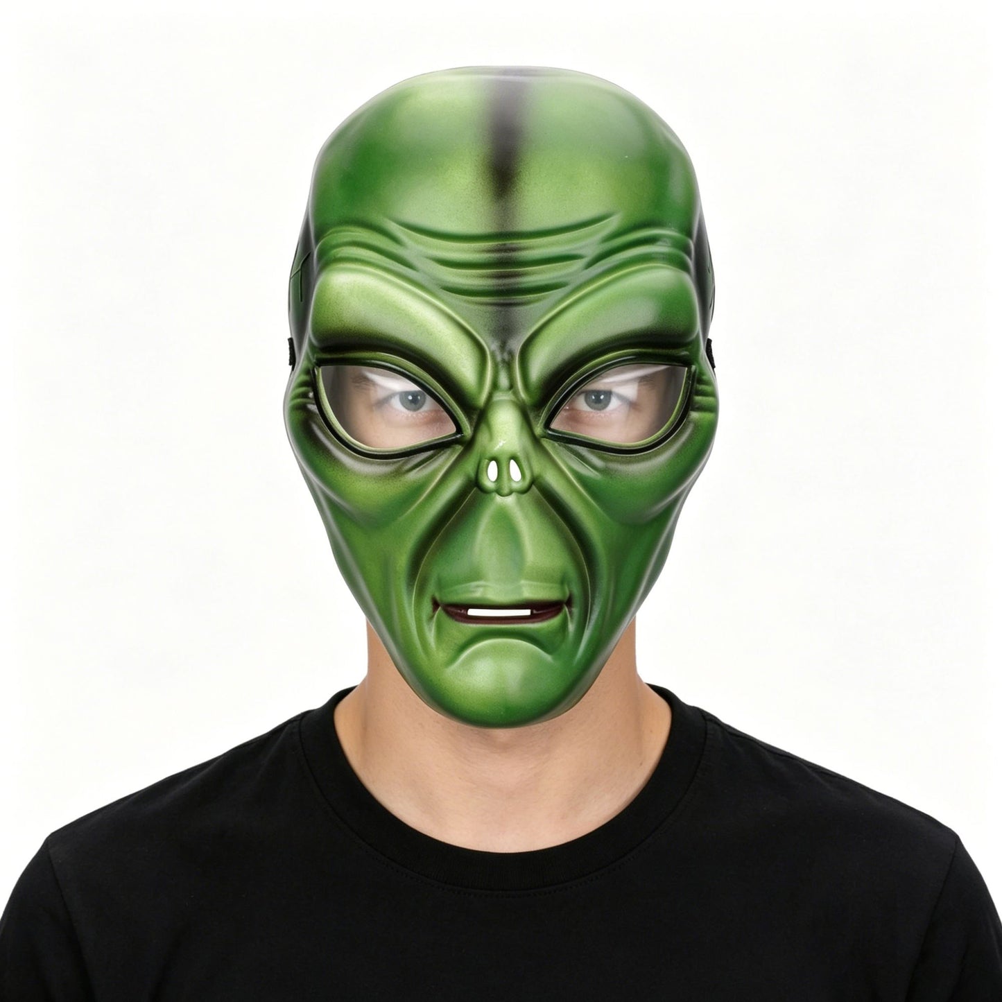 Green Alien Full Face Mask with Clear Lens Eyes | Comfort Sponge Liner UFO ET Mask for Halloween Cosplay Costume Party Prop