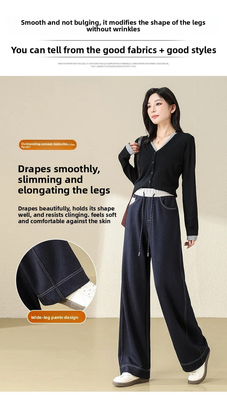 High Waist Straight Leg Jeans Loose Slimming Wide Leg Pants Fashionable Versatile Draping Lengthening Leg Appearances Floor-Leng