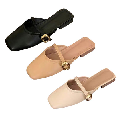 New Summer New French Gentle Baotou Half Slippers Women Casual Versatile Flat Bottom Shallow Mouth Single Shoes For Women