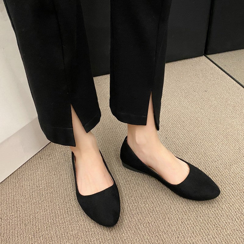 Plus Size 35-42 Women Flats Slip on Candy Color Woman Boat Shoes Black  Faux Suede Ladies Ballet Flats