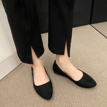 Plus Size 35-42 Women Flats Slip on Candy Color Woman Boat Shoes Black  Faux Suede Ladies Ballet Flats
