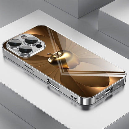 Tecnologia de Metal Para Capa Galvanizada de Vidro Temperado com Padrão de Maçã para iPhone 17 16 Pro Max 15 14 Plus 13 12 16E 17 Air