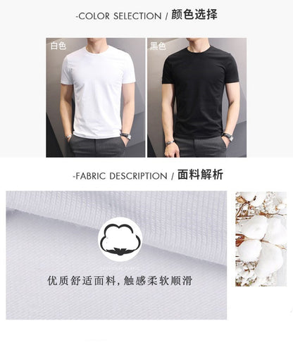 Men T-shirts White Black Short Sleeve Loose Round Neck Bottoming Shirts Trendy Casual Solid Color Pullover Tops Male Clothing