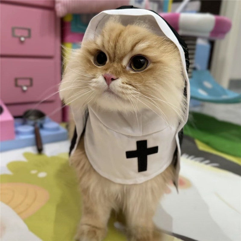 Roupas de Gato de Halloween com Fantasia de Freira e Estampa de Cruz de Jesus para Cães Pequenos Engraçado Bonito Vestido de Festa Macacão para Animais de Estimação Acessórios para Gatos