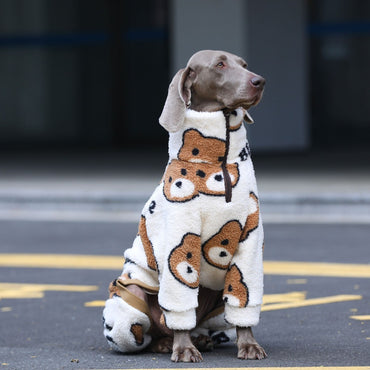 Macacão de 4 patas para cachorros grandes, pijama quente de inverno para raças grandes, suéter macio com estampa de urso, moletom de lã para Husky Labrador