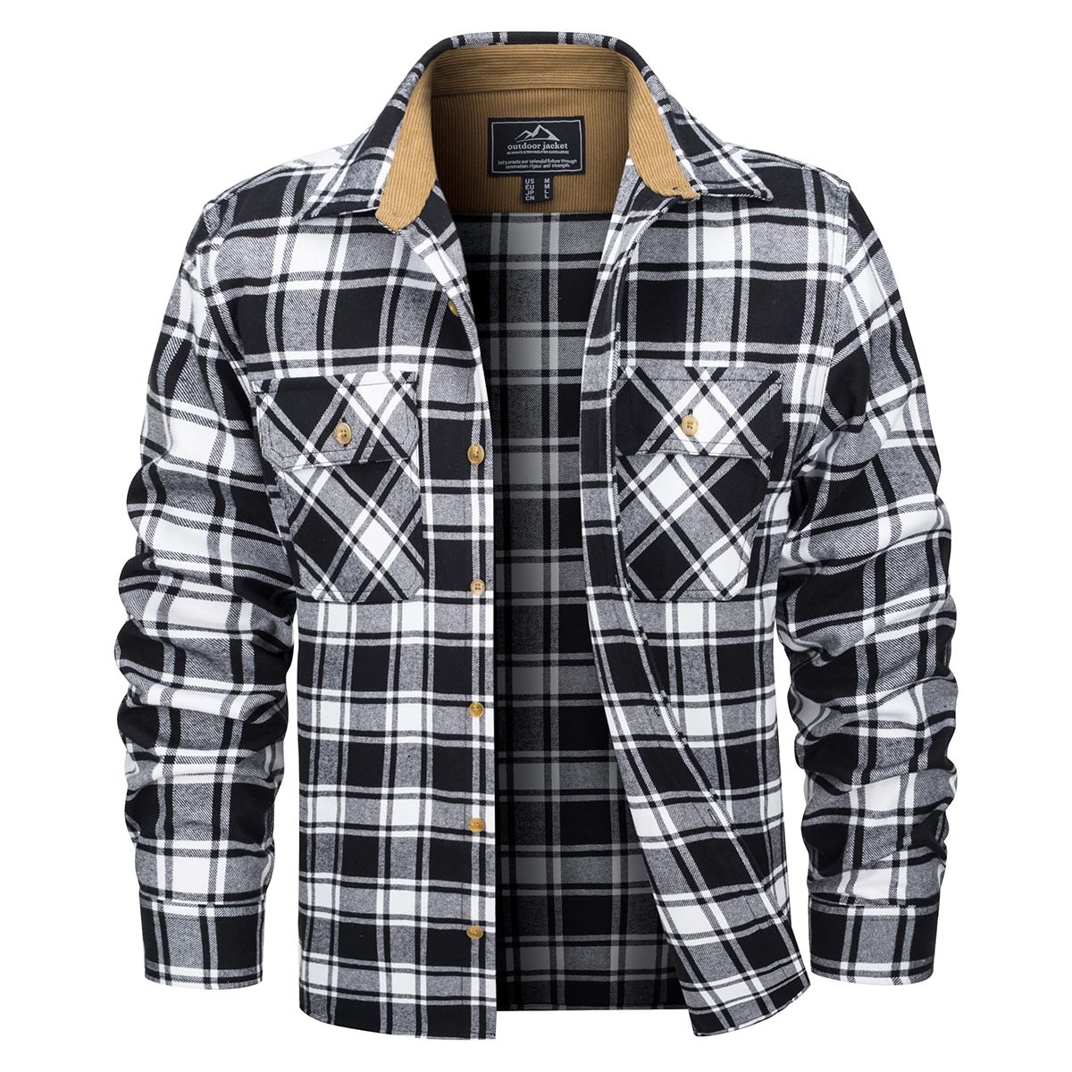 MAGCOMSEN Flannel Shirts Men's Long Sleeves Cotton Long Sleeve Plaid Shirt with 2 Pockets Button Down Casual Corduroy Shirt Male