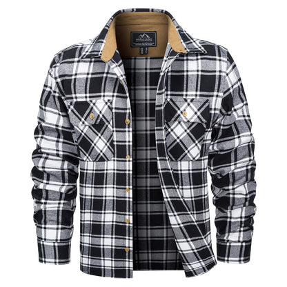 MAGCOMSEN Flannel Shirts Men's Long Sleeves Cotton Long Sleeve Plaid Shirt with 2 Pockets Button Down Casual Corduroy Shirt Male