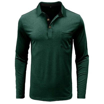 Spring Trend Men's Long Sleeve Casual Tshirt Solid Lapel Button Up Pullover Tops Autumn Turn Down Collar Bottoming Polo Shirt
