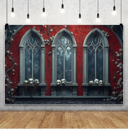 Halloween Photography Backdrops Medieval Castle Palace Horror Red Wall Curtain Skull Adults Portrait Decoration Photo Background