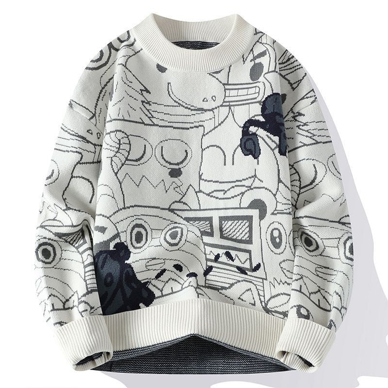 Autumn and Winter High School Students' Trendy Versatile Thick Bottom Sweater Knitted with Velvet Warm Fashion Men's Sweater