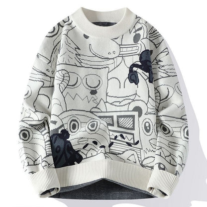 Autumn and Winter High School Students' Trendy Versatile Thick Bottom Sweater Knitted with Velvet Warm Fashion Men's Sweater