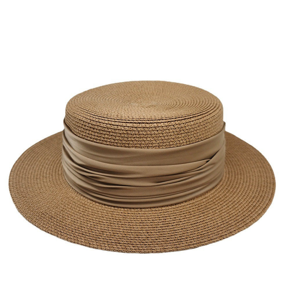 New Fedoras Summer Women's Boater Beach Hat Wide Side Female Casual Panama Hat Lady Classic Flat Bowknot Straw Sun Hat Women
