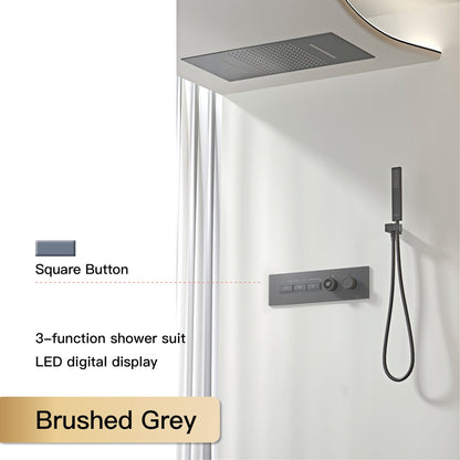 Luxury  black brass shower system wall-mounted LED digital display design Cold & hot dual-control 4-function ceiling shower Tap