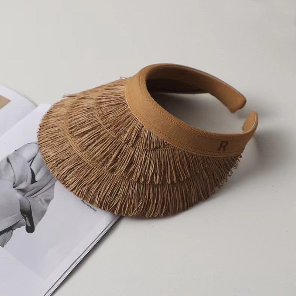 Fashion Designer Tassel Straw Hats Empty Top Summer Empty Top Sun Hat Beach UV Protection Sunshade Cap for Women