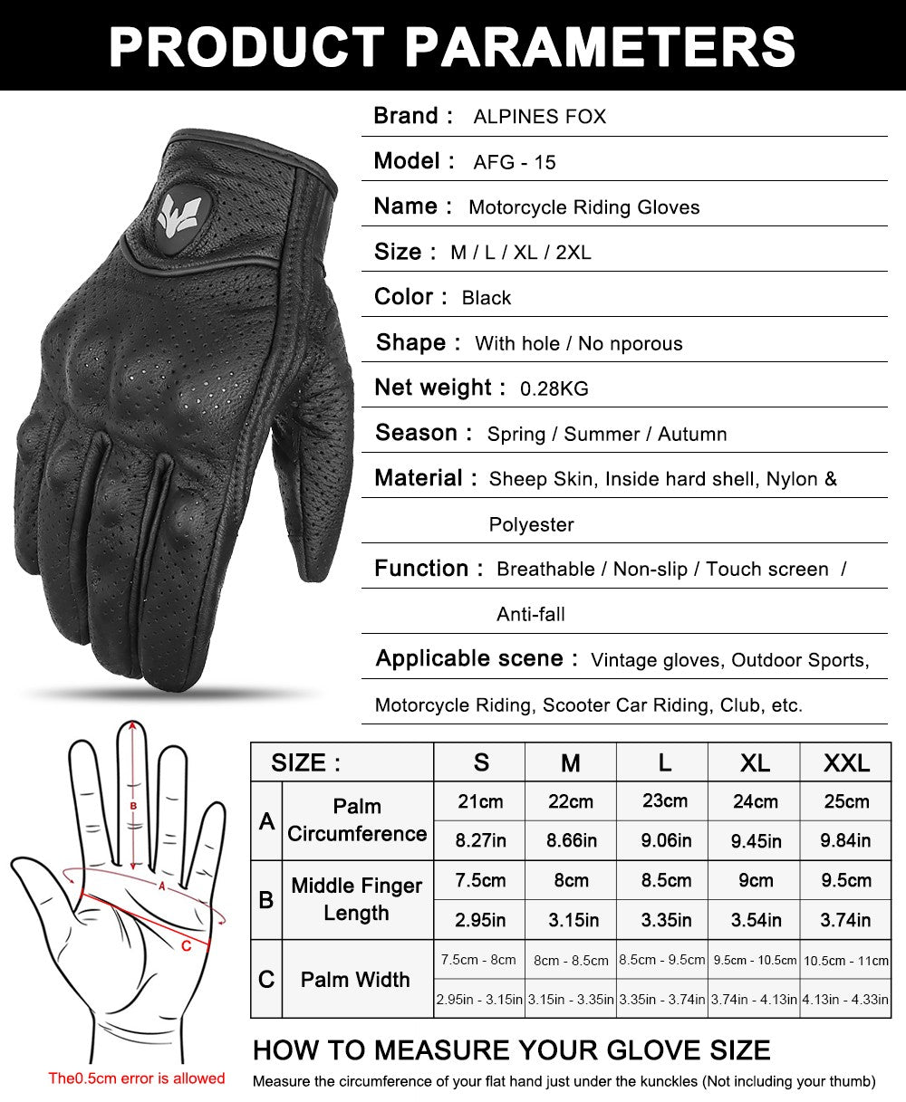 Luvas de Couro Perfurado Retrô de Verão para Motocicleta Masculino Feminino Luvas de Dedo Completo para Motocross Motoqueiro Guantes Moto Equipamento M-XXL