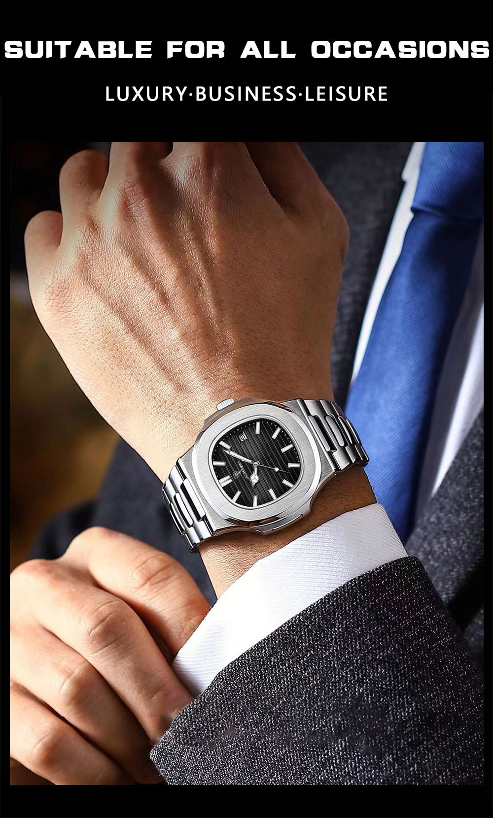 POEDAGAR Top Luxury Brand Man Watch Sports Waterproof Luminous Date Men Wristwatch Square Dial Quartz Men's Watches High Quality