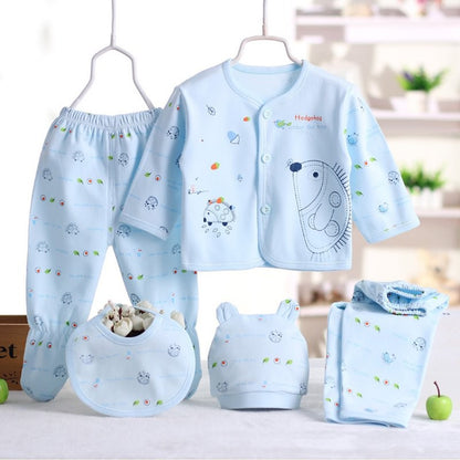 Newborn Baby Suits Boy Girl Clothes Sets Tops Pants Bibs Hats Cotton Cartoon Print Baby Clothing Cute Infant Outfit 0-3 Months