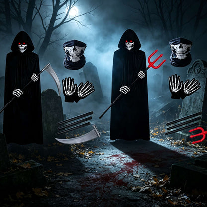 Halloween New Party Role Playing  Adult Death Black Cloak Halloween Skull Ball Costume Prop Set   Adult Gift ?